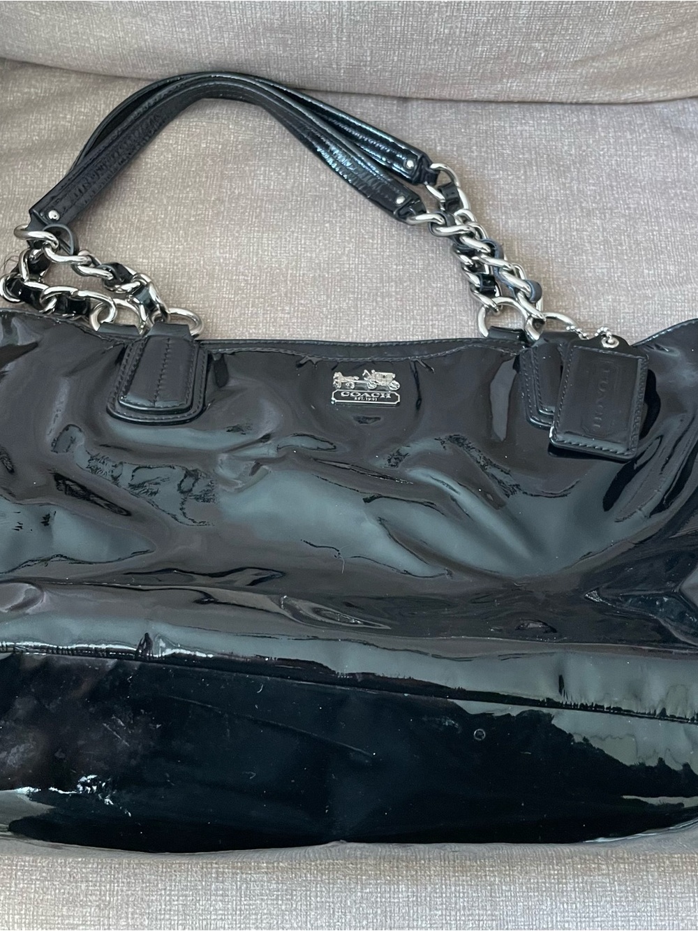 Coach Leather Hand Bag with Chain Handles